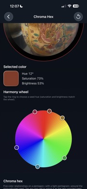 Chroma Hex harmony wheel with complementary and triadic color relationships